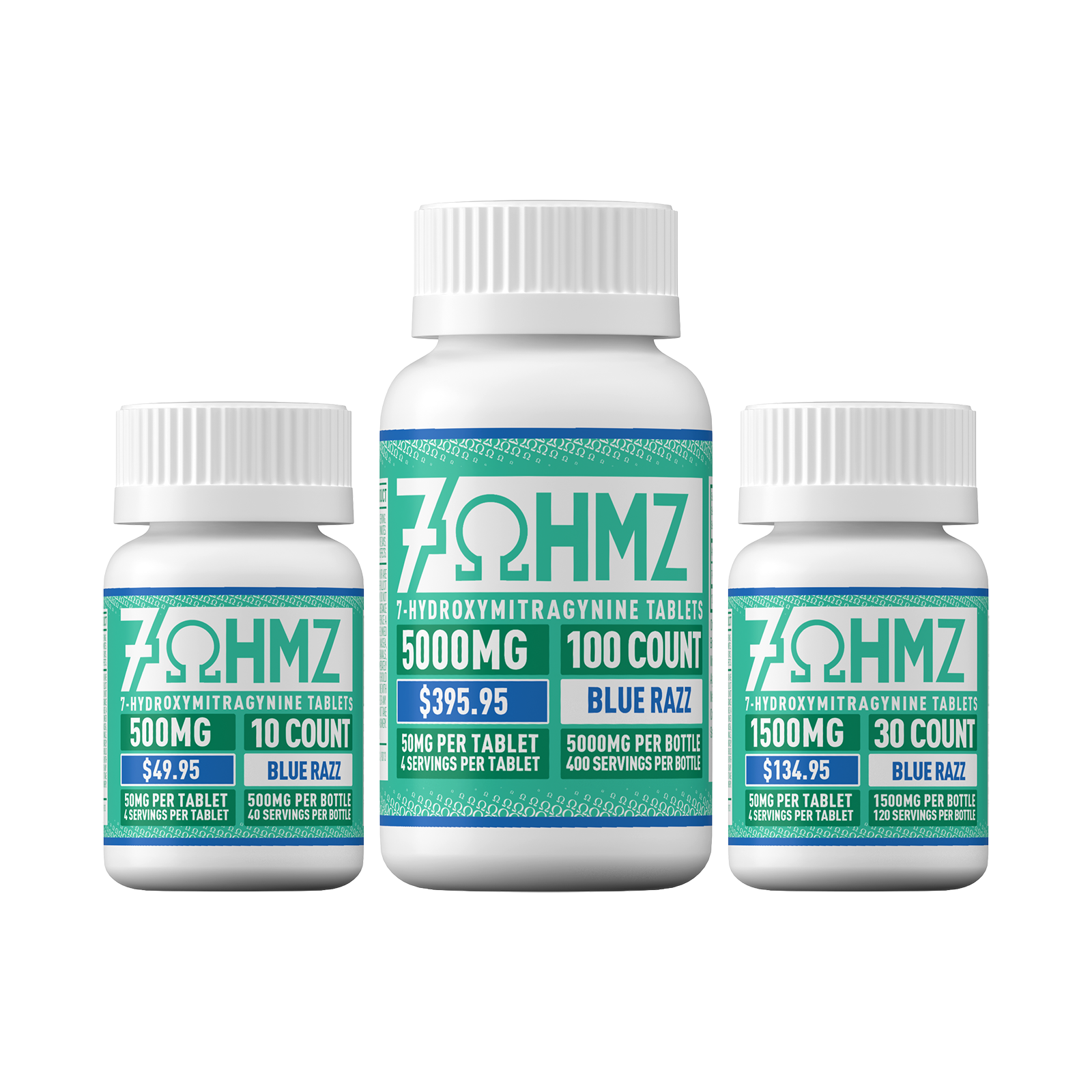 7OHMZ 50mg Tablets - Blue Razz, Cherry, Strawberry, Original (10ct / 30ct / 100ct Bottle)