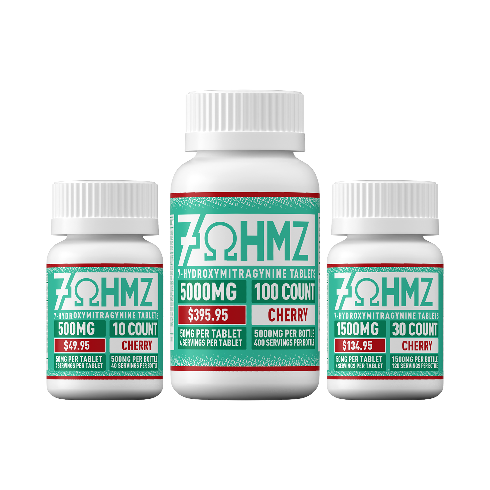 7OHMZ 50mg Tablets - Blue Razz, Cherry, Strawberry, Original (10ct / 30ct / 100ct Bottle)