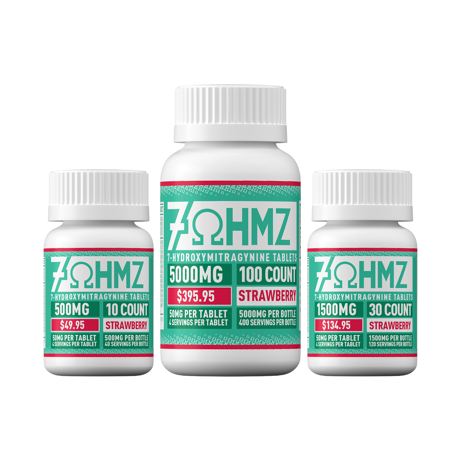 7OHMZ 50mg Tablets - Blue Razz, Cherry, Strawberry, Original (10ct / 30ct / 100ct Bottle)